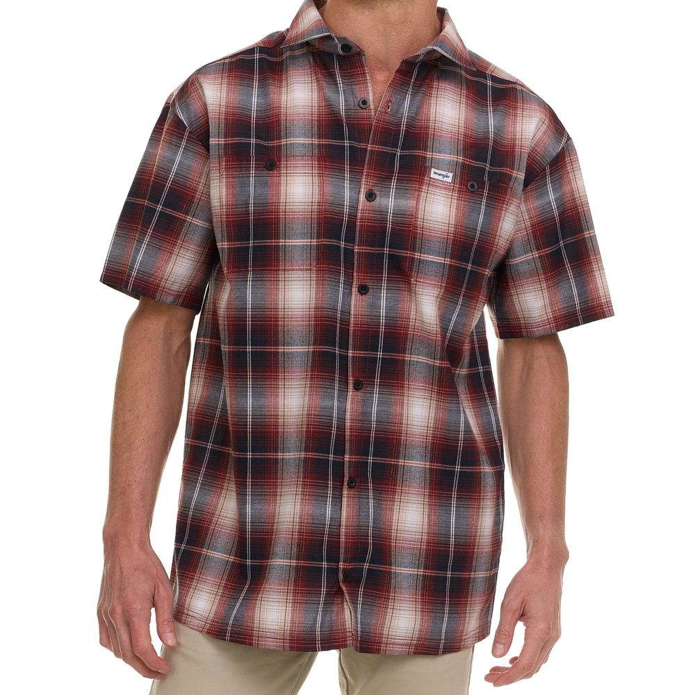 NEW Wrangler Button Up Shirts for Men Big and Tall - Plaid Short Sleeve Casual S